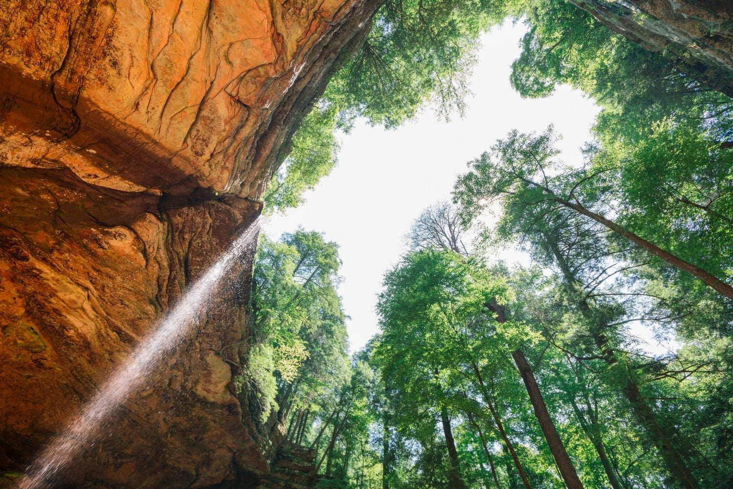 Perspective view of Ash Cave at Hocking Hills State Park.