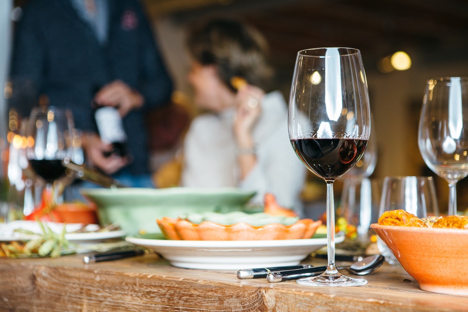 Wine glass on celebration table.