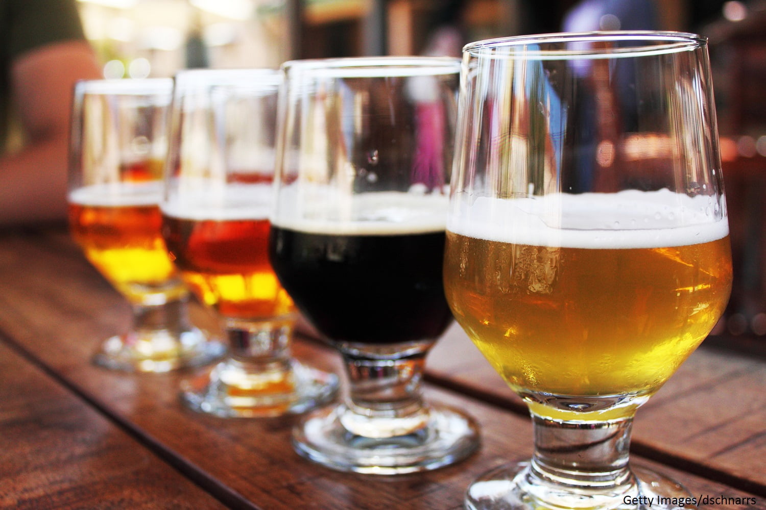 Beer Flight of four beers in glasses