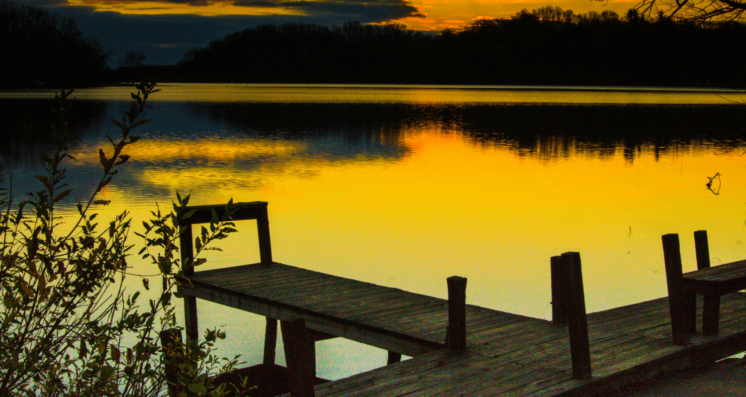 Lake Logan with dock at sunset