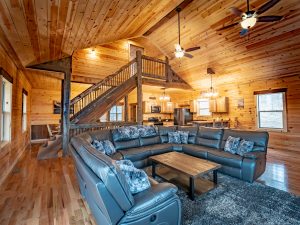 Living room view of couch in a Hocking Hills lodge