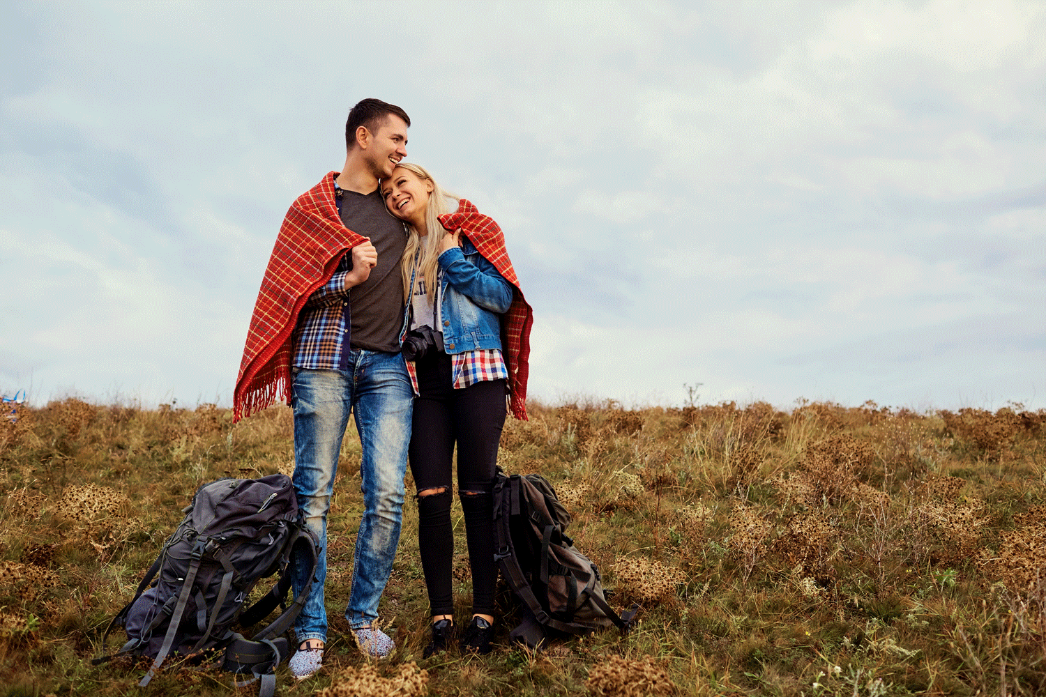 Couple hiking in the fall