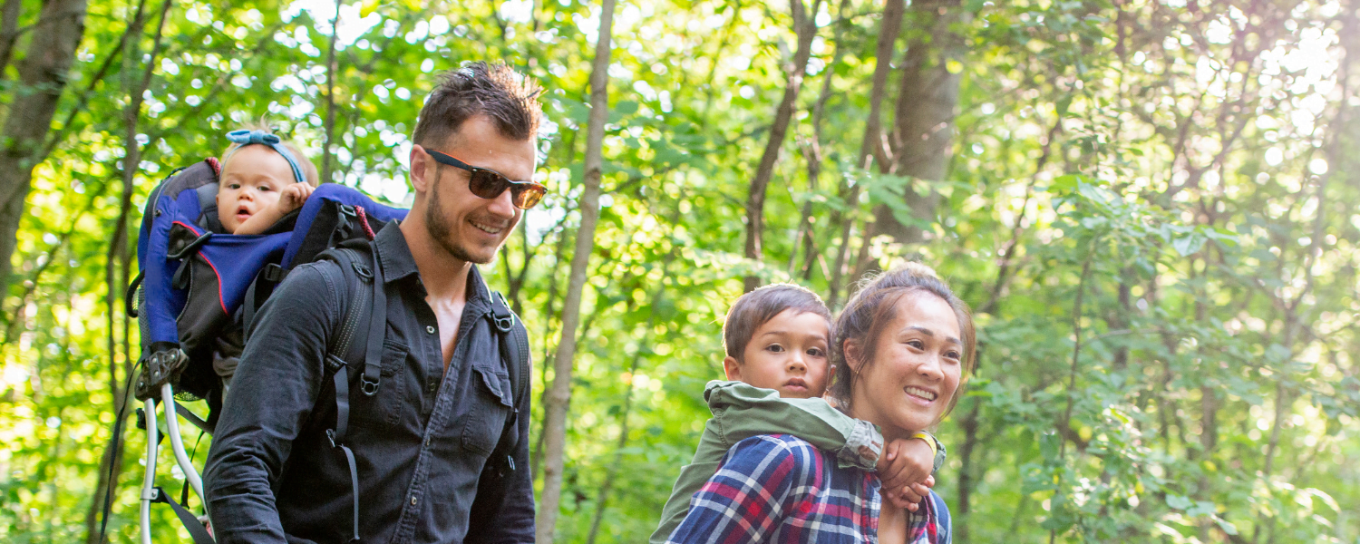 Young family hiking